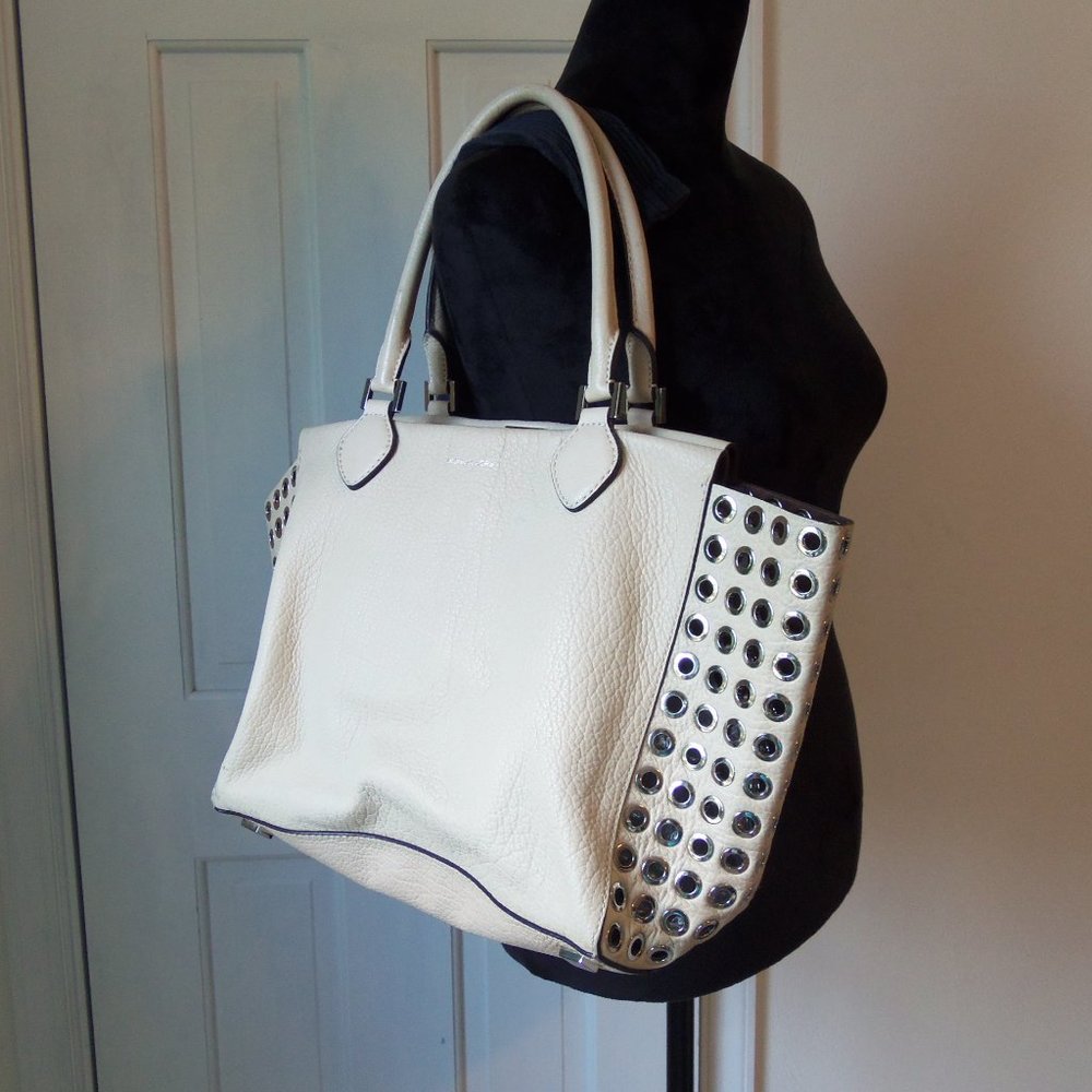 Michael Kors Collection Miranda Ivory Leather Tote With Grommets